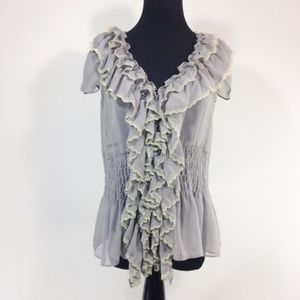Anthropologie Ryu Blouse Grey Ruffle